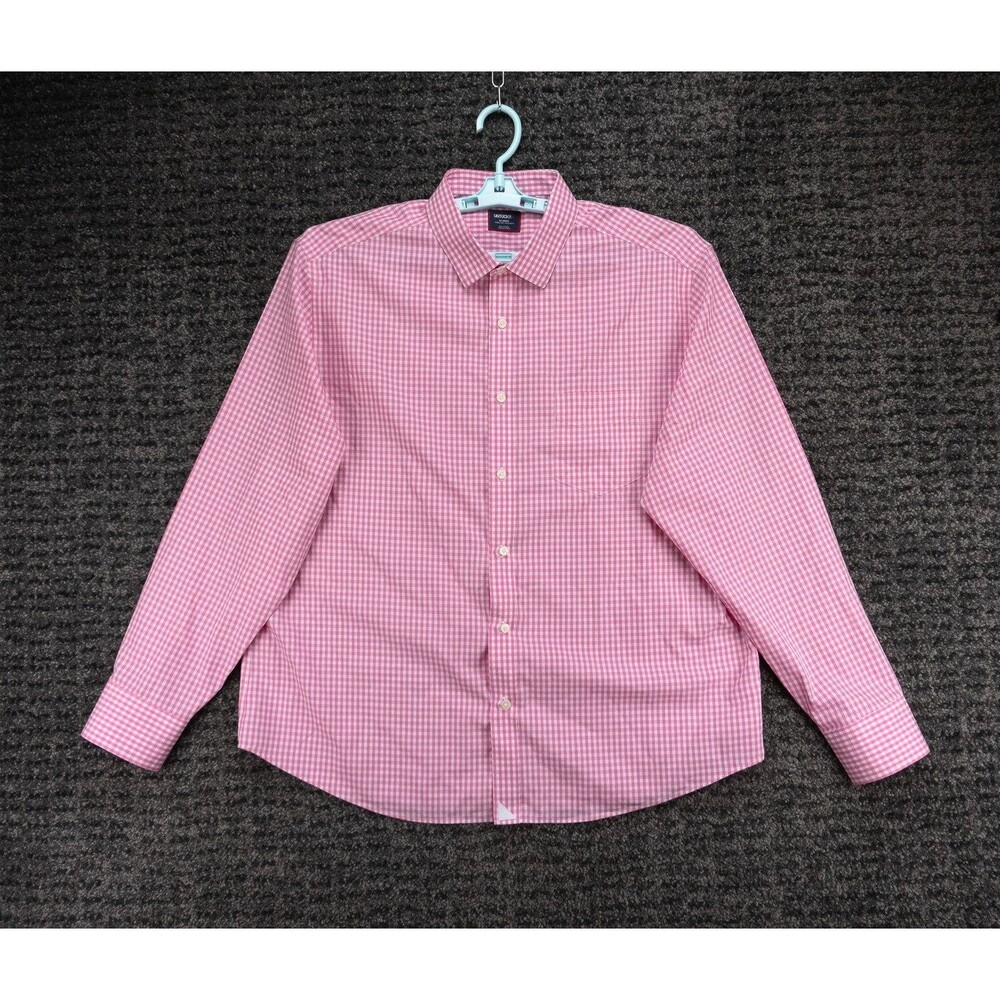 UNTUCKit Shirt Mens XL Pink Gingham Relaxed Fit Wrinkle Free Long Sleeve Preppy